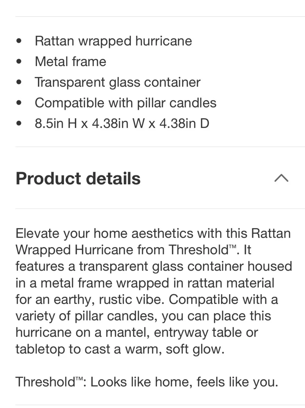 THRESHOLD NWT Short Rattan Wrapped Hurricane Candle Holder